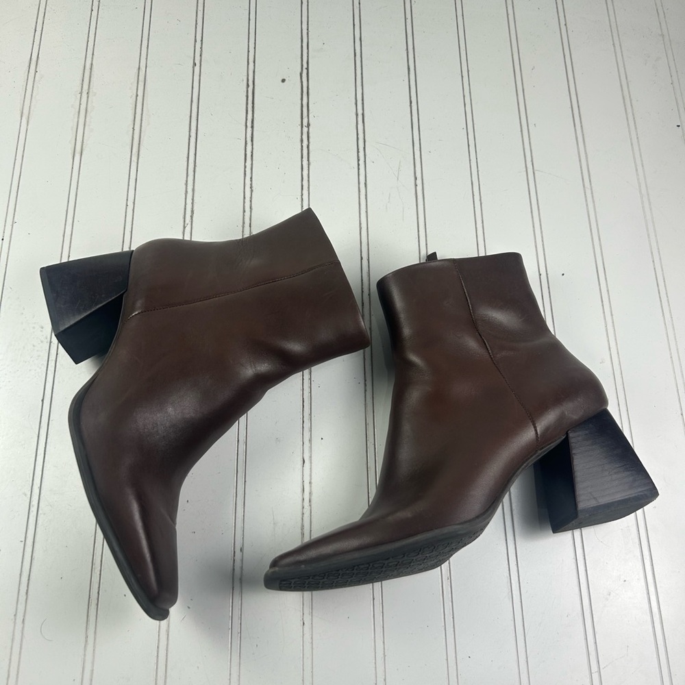 Gianni Bini Holy-Grail Brown Leather Block Heel Booties Womenโs Size 10M $140 - Picture 11 of 14